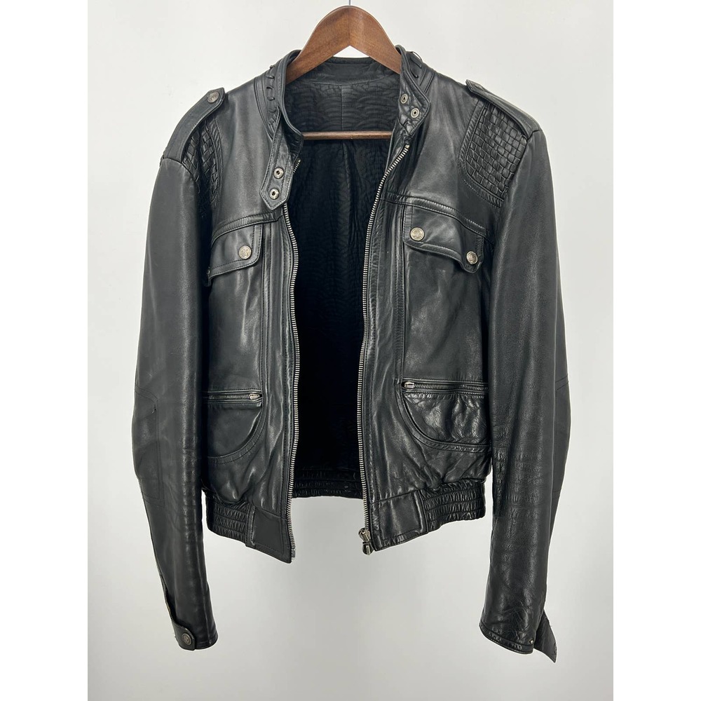 Roberto Cavalli Custom Jacket Leather Moto Black Braided Designer Luxury Men's